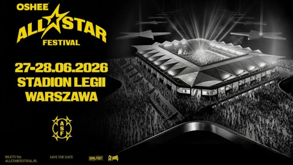 Oshee All Star Festival 2026 - bilety już w sprzedaży. Plakat wydarzenia z datą 27–28.06.2026 na Stadionie Legii Warszawa.